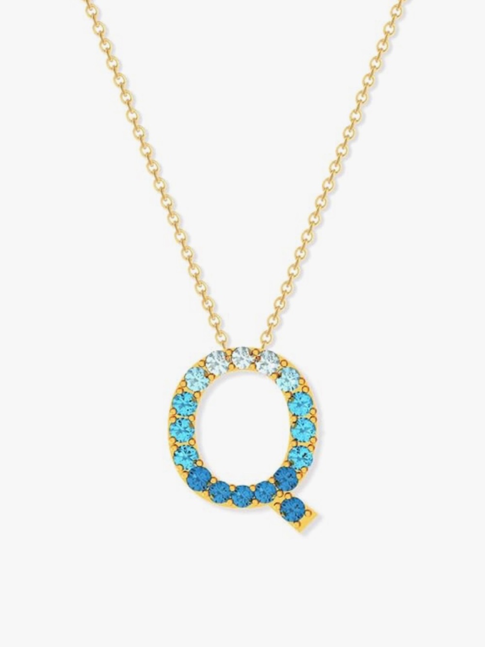 Amazon Gold-Tone Q Initial Necklace with Blue Crystals